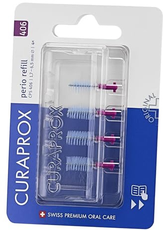 Curaprox Recharges de Brossettes Interdentaires CPS 406 Perio-Pour les Espaces Larges et les Gencives Sensibles/Filaments Ultra-Fins/Fuchsia/Pack de 4 / Conçu en Suisse