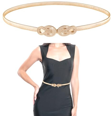 Amaxiu Metall Goldgürtel für Damen, verstellbarer schmaler Taillengürtel Stretch Kettengürtel Kleid Cinch Gürtel dünne Gürtel für Damen(Gold)