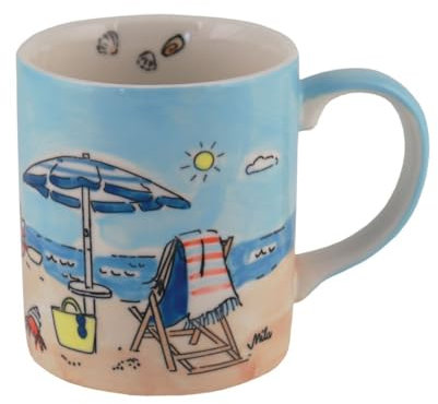 440s Mila Keramik-Becher Dolce Vita spülmaschinengeeignete Tasse ca. 250 ml mit Liegestuhl- & Strand-Motiv für die Tee-Pause & Kaffee-Genuss-Zeit als Geschenk und fürs eigene Urlaubs- & GlücksGefühl