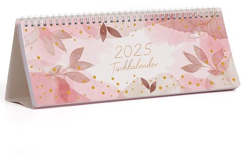2026 Tischkalender - Wochenplaner 2026 von Januar 2026 bis Dezember 2026, Tischkalender 2026 Quer 1 Woche 2 Seiten, Kalender 2026 mit Mondphasen - Rosa Goldblatt