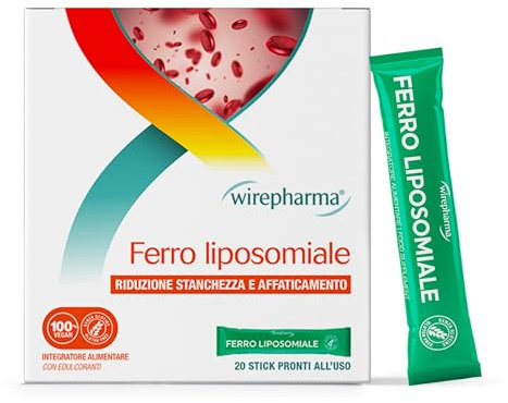 Ferro Liposomiale e Vitamina C 20 Stick : Integratore di Ferro e Vitamina C, Arricchito con Vitamine del Gruppo B, Supporto Energetico in Stick - Combatte Stanchezza e Carenze Alimentari - WIREPHARMA