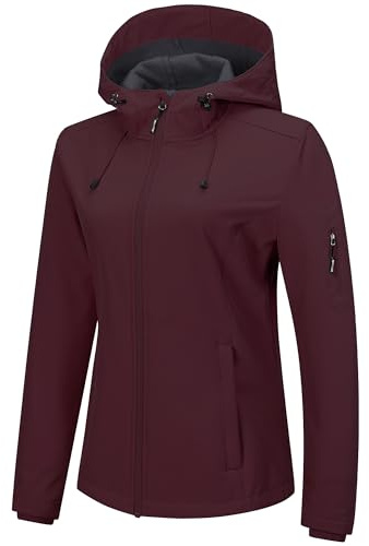 Outdoor Ventures Softshell Jacket Womens Rain Jacket Hiking Windbreaker | Waterproof Raincoats, Lightweight Jacket, Breathable Outdoor Jacket Hooded with 3 Zipped Pockets