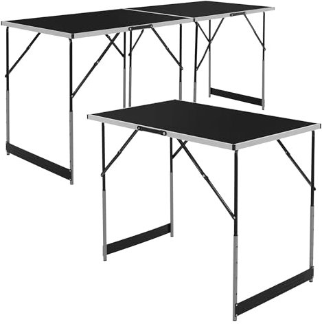 ECD Germany 3-teilig Tapeziertisch klappbar 100x60 cm, Schwarz, Alu Multifunktionstisch, höhenverstellbarer Mehrzwecktisch, Arbeitstisch bis 30 kg belastbar, Flohmarkttisch Campingtisch, mit Verbinder