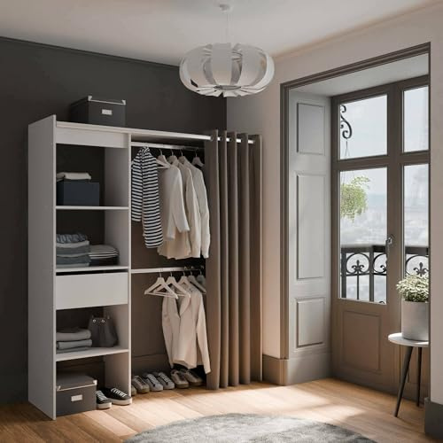Guardaroba Grande Doubs, Mobile Camera da Letto, Cabina Armadio portabiti, Armadio Appendiabiti, 167x50 h192 cm, Bianco Opaco