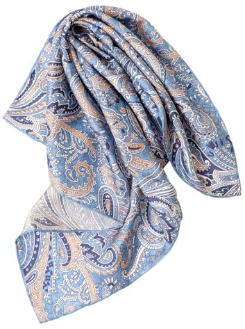 Prettystern unisex handrullad sidenhalsduk silke nickitduk bandana för kvinnor män, 33 blå paisley, 53 cm X 53 cm