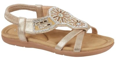 Jo & Joe Ladies Faux Leather Open Toe Sling Back T-Bar Diamante Gem Stone Flat Gladiator Summer Sandals Size 3-8