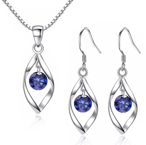 Zolkamery - Set di gioielli in argento 925 da donna, collana con torsione in argento Sterling 925 e orecchini pendenti, set di gioielli con gancio in argento per donne e ragazze con catenina e