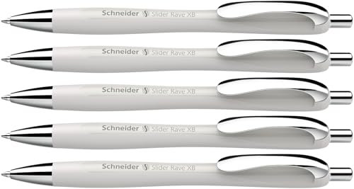 Schneider Slider Rave XB Kugelschreiber (Weiches Schreiben ohne Kratzen für lange Texte in Schule, Uni und Beruf) 5 Stück, silver grey, Schreibfarbe: blau