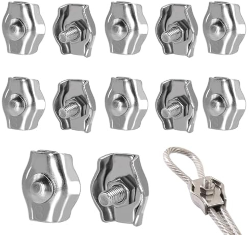 OHREN Abrazadera de Cable de Acero Inoxidable de 2 mm, Paquete de 12 Abrazaderas M2, OHREN Abrazadera para Tendedero y Fijación de Cables