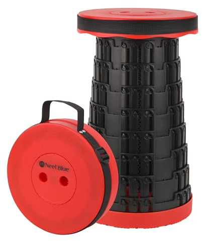 Trimming Shop Heavy Duty Foldable Collapsible Telescopic Stool, Portable & Adjustable Pop Up Stool Plastic Seat for Camping, Fishing, BBQ, Hiking, Indoor/Outdoor Use with Max Load 440lb - Red