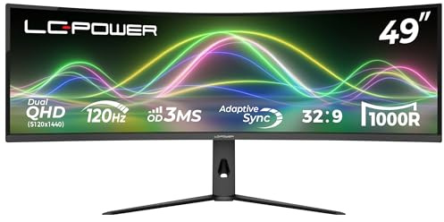 LC-POWER LC-M49QCK 49 Zoll Dual QHD Curved Gaming Monitor (5120 x 1440 Pixel, 32:9 Format, 120Hz, 1000R, Adaptive Sync, HDMI 2.1, DP 1.4), Schwarz