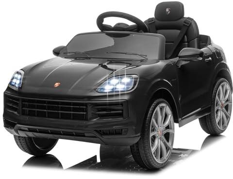 LALAHO Voitures électriques pour Enfants avec Véhicule Électrique 12V Télécommande 2.4G, Véhicule électrique Enfant 2 Portes avec MP3 (Porsche Noir)