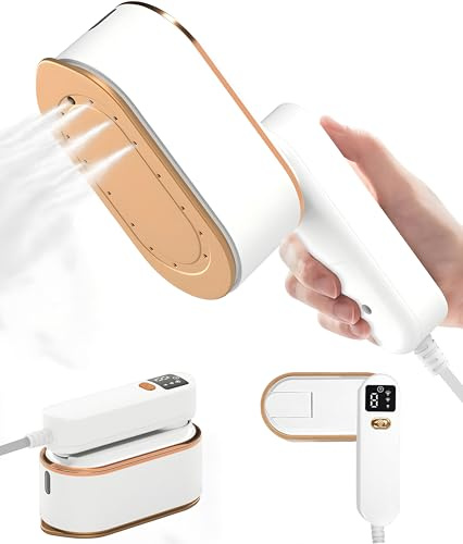Travel Steamer for Clothes, 1200W Powerful Handheld Steamer, 180°Folding Handheld Iron, 10S Fast Heat Up, 150ml Detachable Tank with LCD Screen, 2 in 1 Portable Iron for Travel Home(White)