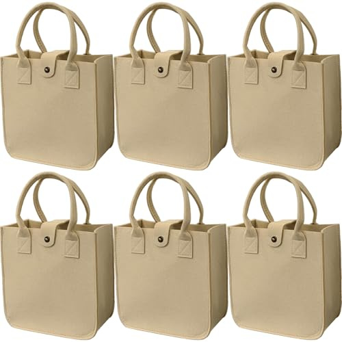 PEZPEOR Juego de 6 bolsas de fieltro beige, bolsas de regalo, bolsas de fieltro, bolsa de la compra, cesta de la compra pequeña, bolsas plegables, 23 x 23 x 12 cm