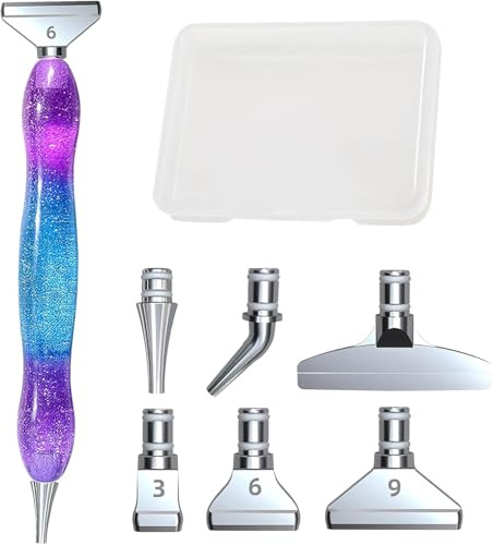 UOCAI Set Herramientas Diamond Painting Lápiz ergonómico con 6 Puntas metálicas Caja de Almacenamiento Kit Accesorios Diamond Painting para Hobby Creativo, DIY, Regalo Ideal