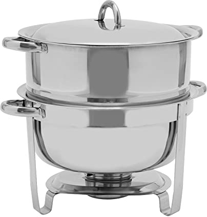 14.2 Qt Catering Buffet Chafer Round Stainless Steel Soup Chafer with Pot Lid & Fuel Holder Commercial Chafing Dish Pot for Parties Catering Banquets Events (Silver)