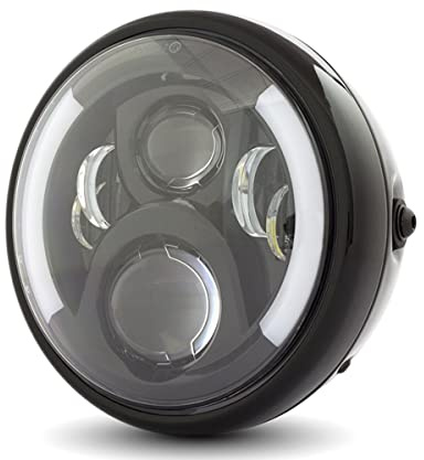 Retro Motorcycle Headlight LED 7.7 Inch 196mm | Built In Indicators Turn Signals and Daytime Running Light DRL – Compatible with Triumph Bonneville and Royal Enfield Interceptor / Continental GT 650