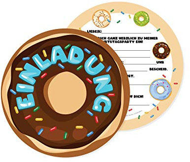 Friendly Fox Donut Einladung, 12 Einladungskarten zum Kindergeburtstag Junge Mädchen Einladung in Donut Form für Geburtstag, Donut Party