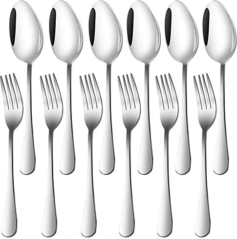 findTop - Set di 12 posate in acciaio inox, forchette e cucchiai, forchette e cucchiai resistenti (20 cm)