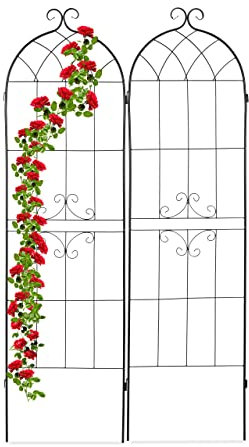 Relaxdays Rankgitter, 2er Set, Rankhilfe für Kletterpflanzen, HxB 180x50 cm, Steckverbindung, Ornamente, Eisen, schwarz