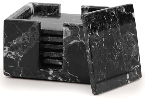 Radicaln Sottobicchieri per bevande quadrati in marmo naturale nero, 8,9 cm, per decorazioni moderne da scrivania e cucina all'aperto, sottobicchieri per auto
