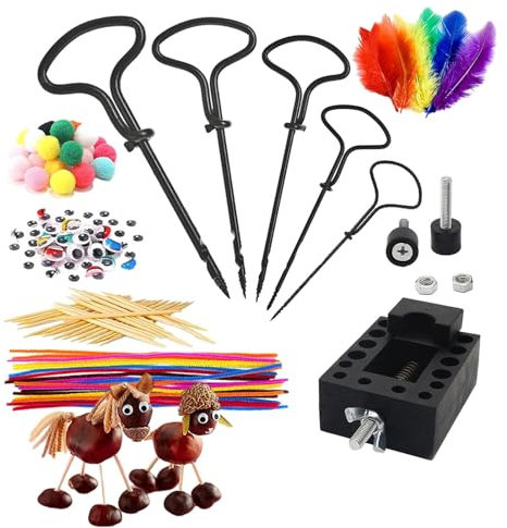 Firulab Kastanienbohrer-Set,Partygeschenke für Kinder mit Kastaniennadeln - Kastanien- -Bohrspiel verbessert die praktischen Fähigkeiten bei Familientreffen mit Mädchen und Jungen