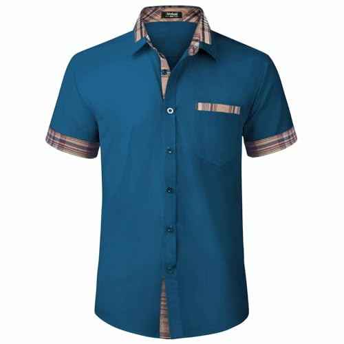 Misfuso Chemise Homme à Carreaux Manche Courte avec Poche Poitrine | Chemise décontractée sans Repassage