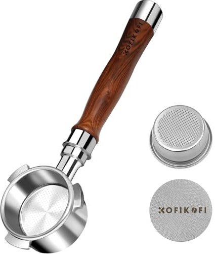 51mm Bottomless Portafilter 3 Ears Compatible with Delonghi Dedica EC680/EC685/EC885 and SMEG, EUPA Espresso Machines, Espresso Naked Bottomless Portafilter with Puck Screen and 18g Filter Basket-Wood