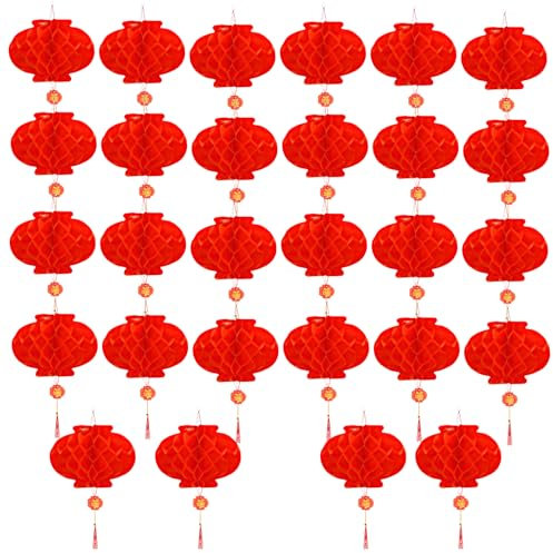 30 Stück Chinesische Laternen, Rot Hängende Lampions, Faltbare wasserdichte Rote Papierlaternen, Rotem Kunststoff Papierlaterne Für Chinesisches Neujahrsfest Frühlingsfest Party Feier Dekoration