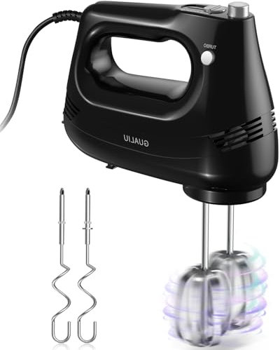 GUALIU Electric Hand Mixer with 304 Stainless Steel Whisk, Dough Hook, Handheld Mixer for Baking Cakes, Eggs, Cream Food Mixers. Turbo Boost/5 Speed Kitchen Blender kitchen Mixer