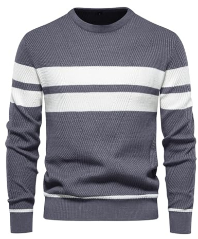 Btmpmcs Jersey de Punto para Hombre Invierno Suéter de Cuello Redondo Trabajo Sudadera de Punto de Manga Larga Básico Cálido Sweater para Otoño e Invierno Camiseta Termica Bloques de Color Tops
