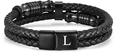 TOLOWOBK Mens Leather Bracelet Personalised Initial Braided Bracelet Men