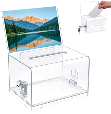 Boîte de Dons en Acrylique, Boîte à Dons Verrouillable, urne Électorale Transparente avec Serrure à Clé, Tirelire Transparente, avec Autocollant, pour Les Votes, Jeux, Concours