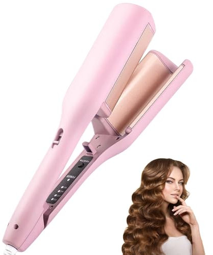 HIULLEN Piastra Onde per Capelli, 32 mm Ferro Arricciacapelli, Piastra Onde Larghe, Piastra per Capelli Mossi con 4 Temperatura, Riscaldamento Rapido Beach Waves per Capelli Lunghi E Corti(Rosa)