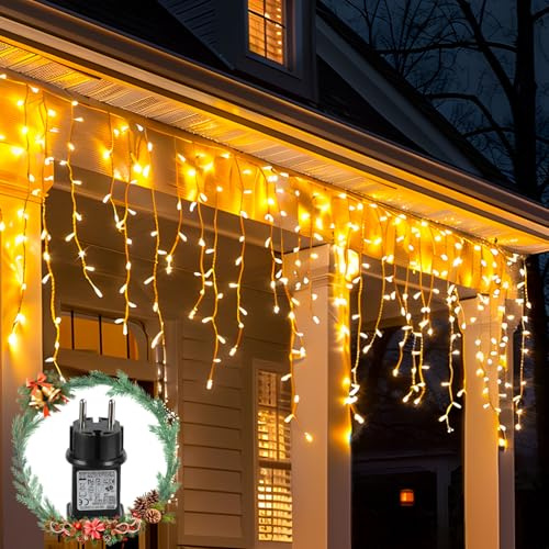 Aigostar Cortina Luces Navidad, 3M+5M*0.6M 100 LED 8 Modos, Luces Navidad Cortina IP44, Blanco Cálido, para Bodas, Fiestas