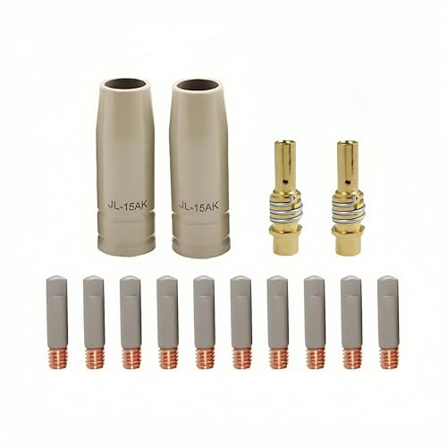 14pcs Mig Welding Nozzle Tips with Non-Stick Coating; Ceramic Welding Nozzle Contact Tips Replacement MB15 15AK MIG Welder Accessories,Compatible with 15AK Welding Gun Toch (Coated 0.8mm Kit)