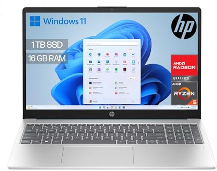 HP 15-fc0241ns - Ordenador portátil de 15.6 FHD (AMD Ryzen 5-7520U, 16 GB RAM, 1TB SSD, AMD Radeon Graphics, Windows 11) Plata y Azul - Teclado QWERTY Español