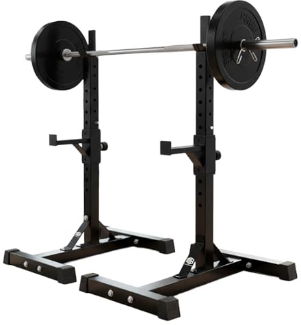 ManiBoom Support de barre d'haltères stable pour squats ou presses - Machine à squats max. 300 kg - Rack de musculation réglable à 13 hauteurs - Support d'haltères compact pour gym à la maison
