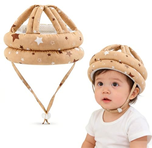 RVYEIOP Bébé Protection de la tête, Harnais Chapeau, Respirante Sécurité Casque Protecteur, Capuchon de Protection pour Tout-petits Bébés Apprennent à marcher (Brun café).
