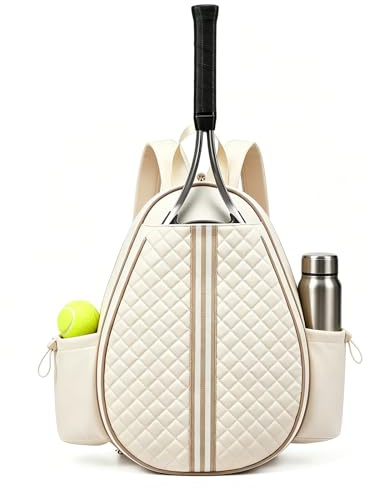 Zinueen Borsa da tennis da donna e uomo e bambino, zaino da tennis e borsa da badminton, impermeabile e leggera, design multiplo per racchette da tennis, padel, pickleball (bianco crema)