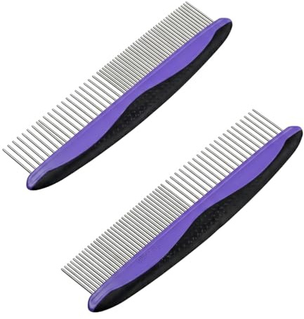 Professional Pet Grooming Comb for Dogs and Cats - Stainless Steel Rounded Teeth with Non-Slip Rubber Handle - Easy Detangle Tool for Removing Knots Mats Tangled Fur and Loose Undercoat - Ideal for Sm