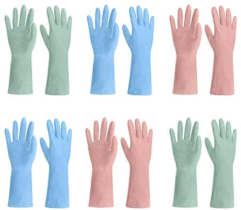 TopBine 6 Paires Gants en Caoutchouc, Gants de Ménage, de Cuisine, Gants de Jardinage, Gants de Nettoyage (6L)(Couleur Aléatoire)