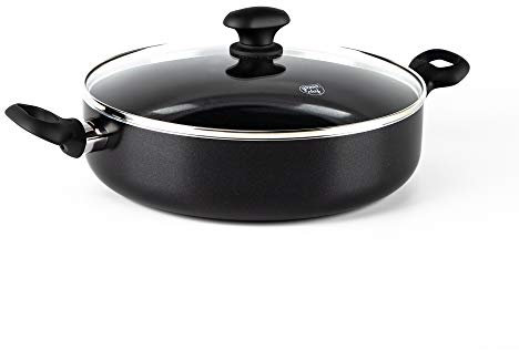 GreenChef Diamond Healthy Ceramic Non-Stick 28 cm/ 4.3 Litre Sauté Pan with Lid and 2 Side Handles, Skillet, PFAS-Free, Induction Suitable, Oven Safe up to 160˚C, Black