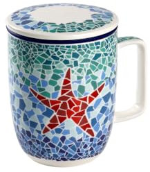 TEA SHOP - Taza de Té o Infusiones con filtro, infusor y tapa - Mug Harmony Estrella - Fabricada en Porcelana con diseño exclusivo y original