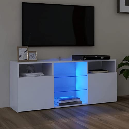 Susany Tavolino Porta TV con Strisce Luci LED Moderno, per Soggiorno, con Cassetti Bianco 120x30x50 cm