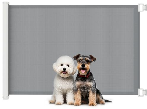 PawHut Barrière de sécurité barrière Animaux rétractable Automatique 1,15L x 0,83H m teslin métal Gris