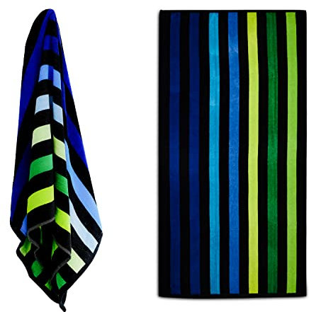 GEEZY Cotton Blend Beach Towel, Blue Oasis - Quick Drying, Lightweight, Large & Soft, Vibrant Summer Design - Beach Essentials for Travel, Holiday, Swimming, Sauna, Adults & Kids Use, 150x75cm