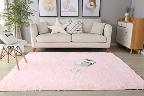 LYKEJI Runder Teppich, Langflor, Modern, für Wohnzimmer, Schlafzimmer, Esszimmer oder Kinderzimmer, Komfortable Hochflor-Bodenmatte Anti-Rutsch-Teppich (rosa, 160x200cm)