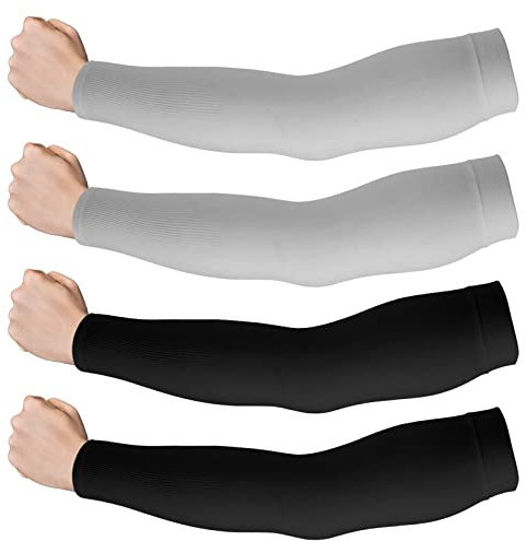 WLLHYF 2 Paia Manicotti Protezione Solare UV Manicotti Braccio Unisex Nylon Spandex Tattoo Cover Up Raffreddamento Manicotti Sportivi per Uomo Donna Attività all'Aperto (Nero/Grigio)