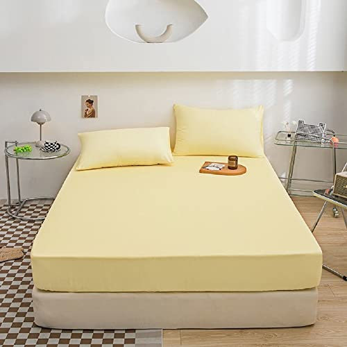 Sedefen Jersey Premium Spannbettlaken 180x200cm Boxspringbett Topper Mikrofaser Superweiches Leintuch Bettlaken Spannbetttuch Gelb Hellgelb für Matratze bis 30 cm hohe